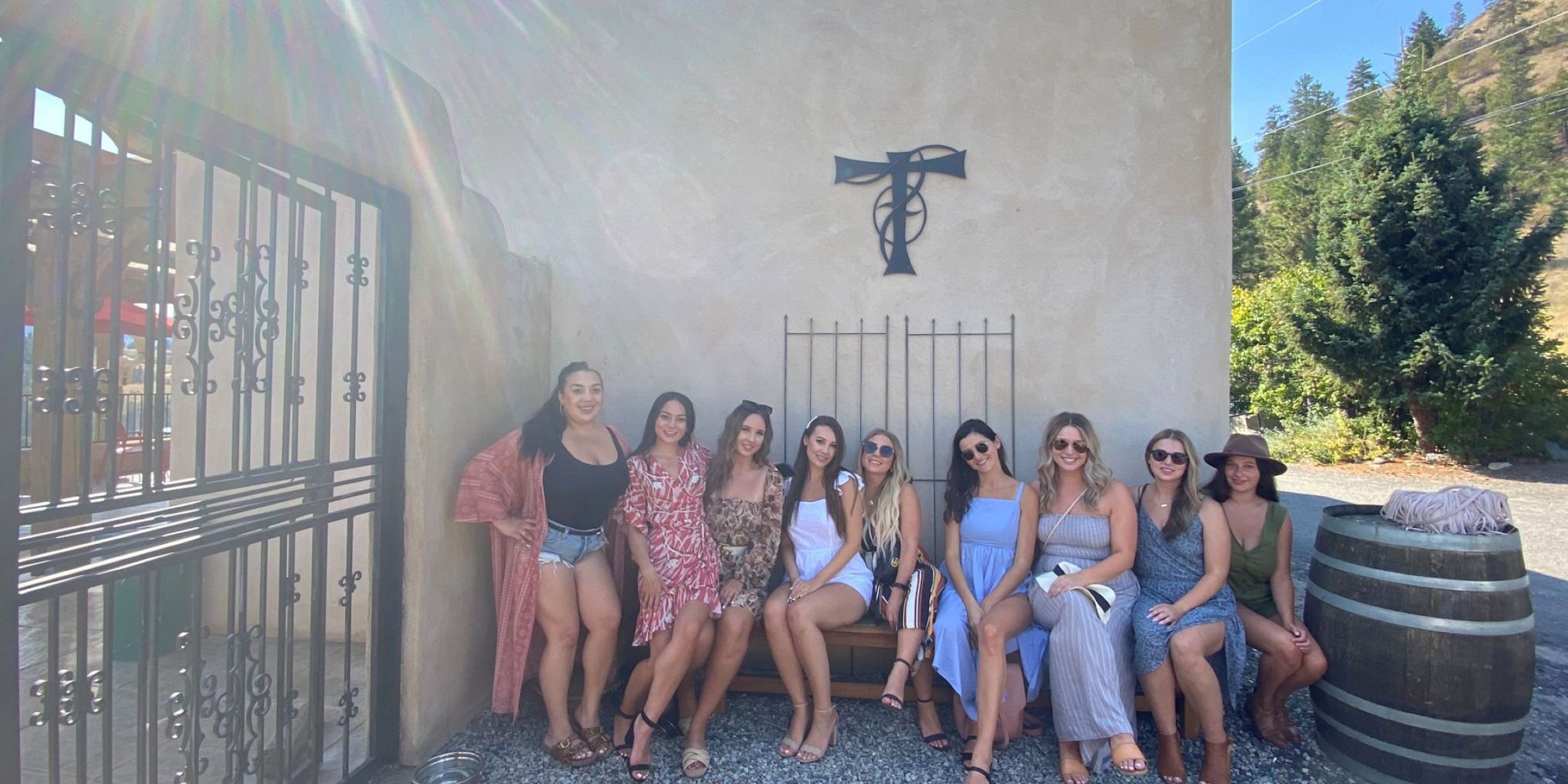 Nine Ladies Sitting On A Bench Outside Thornhaven Estate Winery