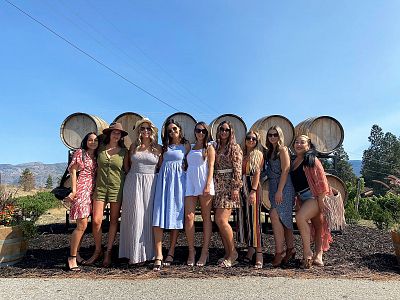 Bachelorette Party and Oak Wine Barrels at Sumac Ridge Estate Winery 