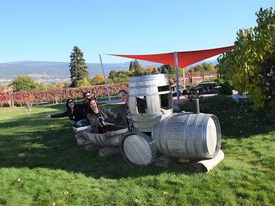 Wine Tour Group in Oak Barrel Train at 8th Generation Vineyard
